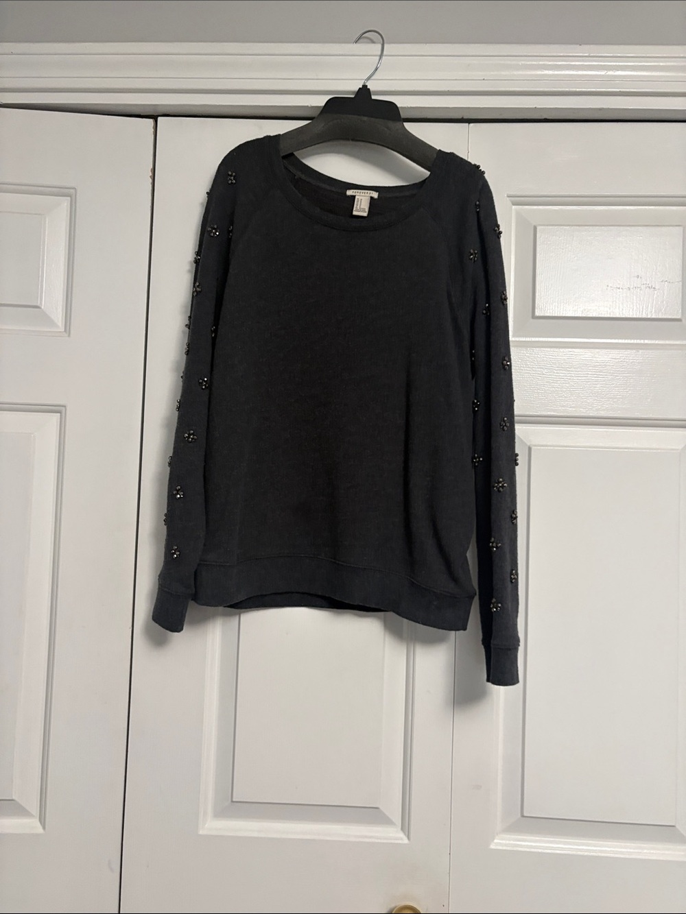 Forever 21 Black Embellished Sleeve Sweatshirt